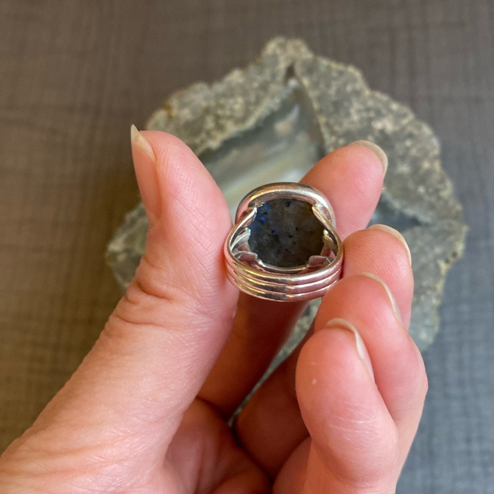 Genuine Labradorite Gemstone, 925 Sterling Silver Ring - Picture 12 of 16
